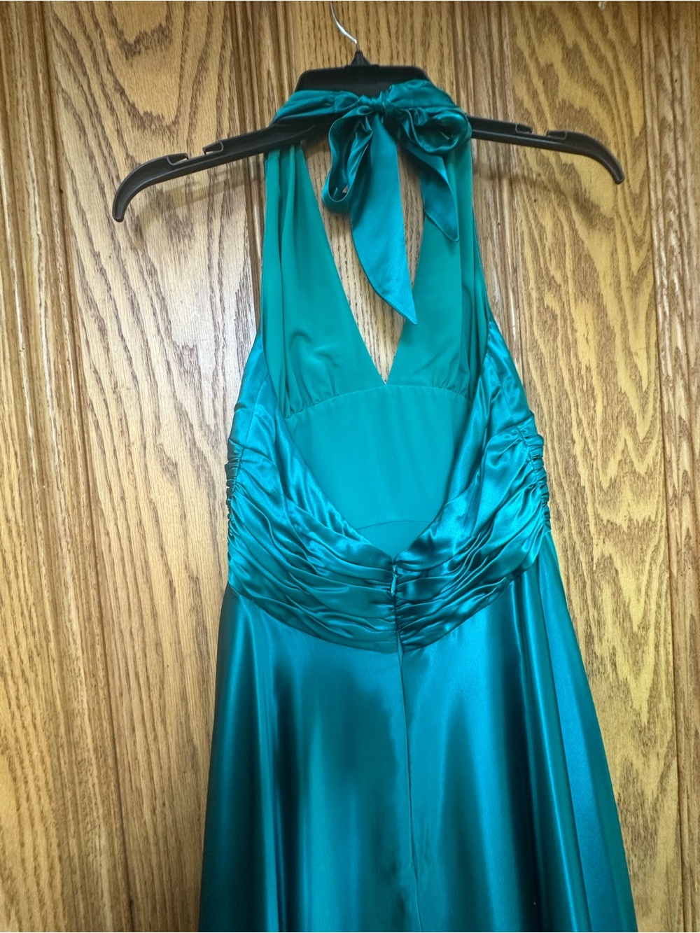 Vintage Y2K-era Papell Boutique teal 100% silk halter midi dress 6P Autumn - Picture 12 of 16
